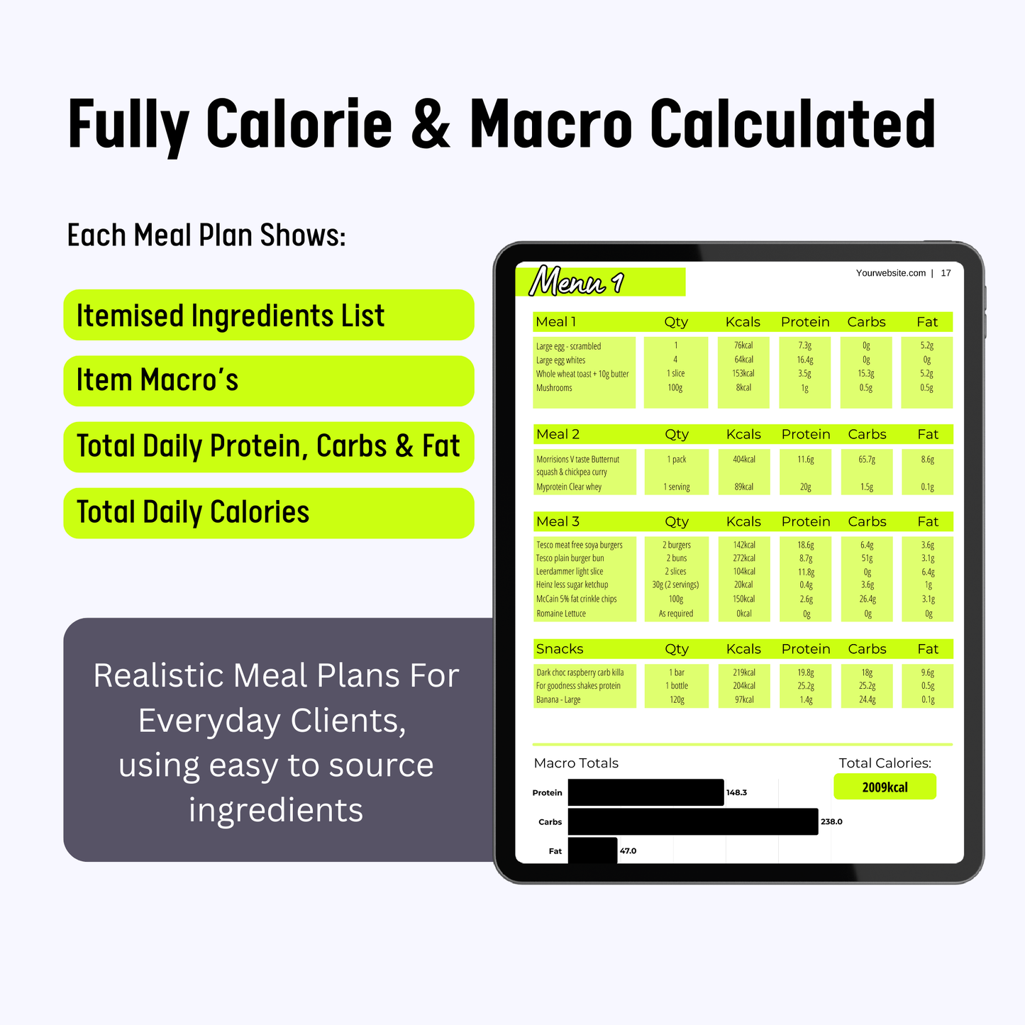 Rebrandable Vegetarian Meal Plan Examples for Coaches