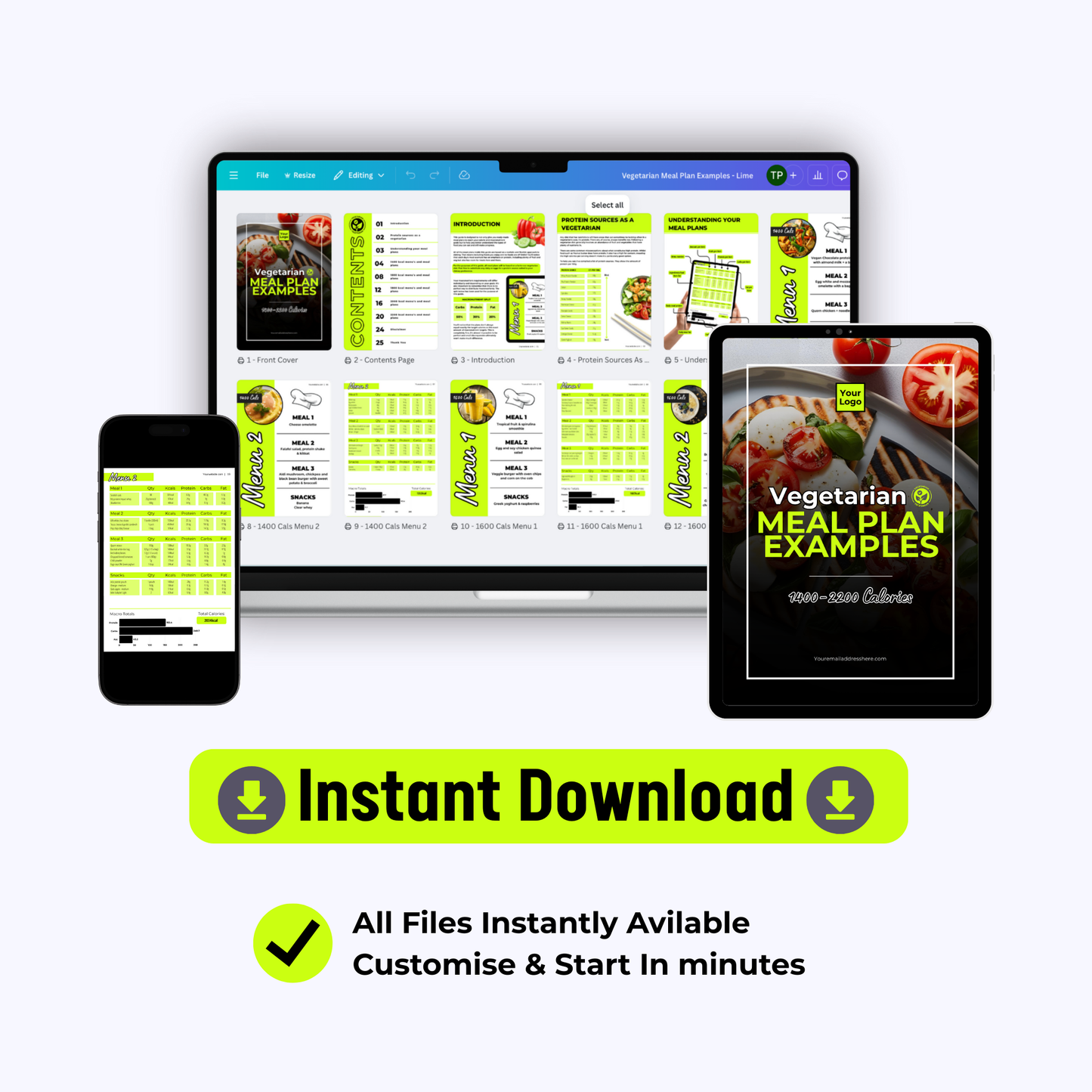Rebrandable Vegetarian Meal Plan Examples for Coaches